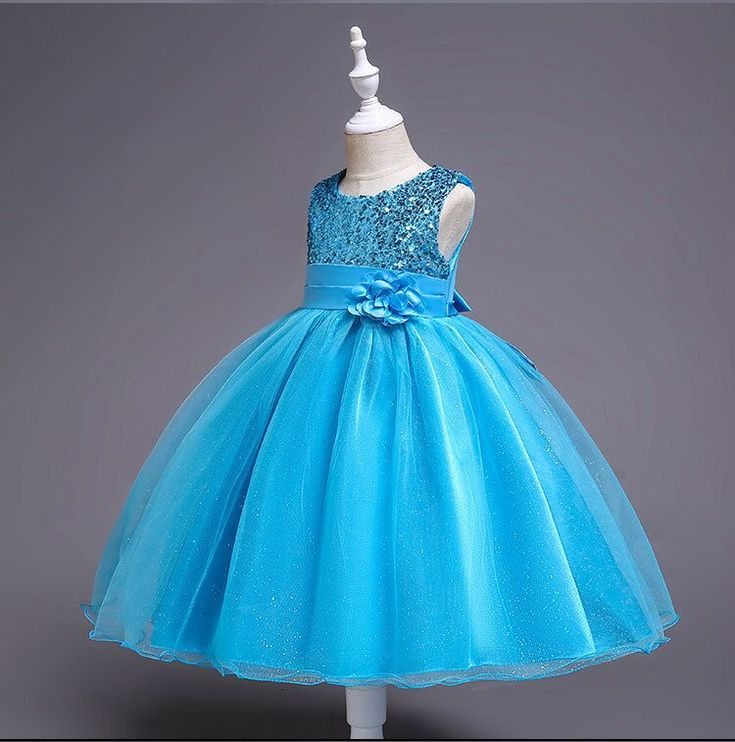 Baby Blue Sequin Frock With Side Flower