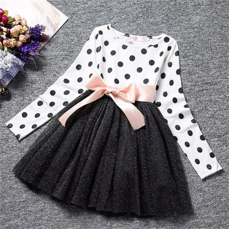 Baby Black & White Full Sleeves Polka Dot Frock