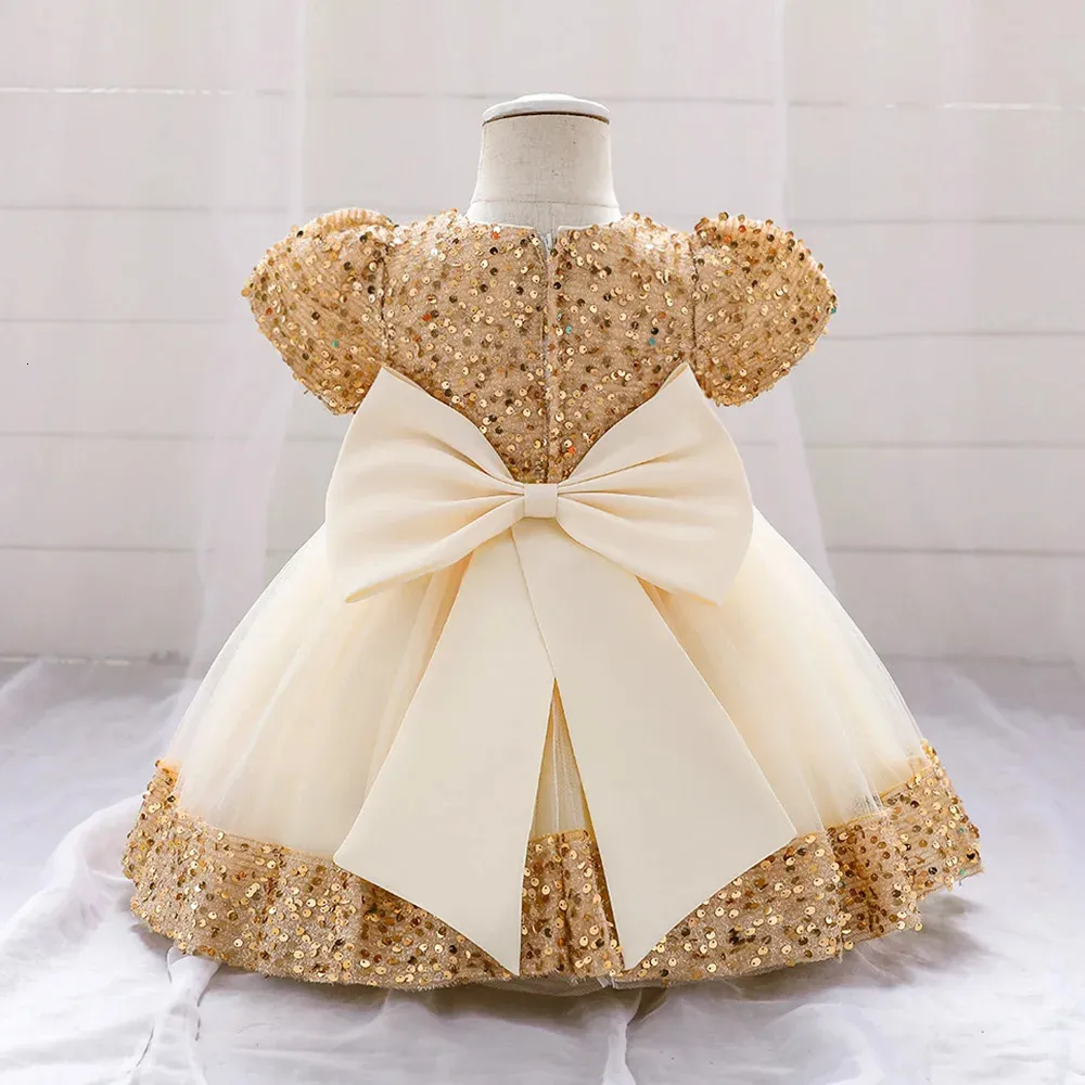 Baby Golden Sequin Back Bow Frock
