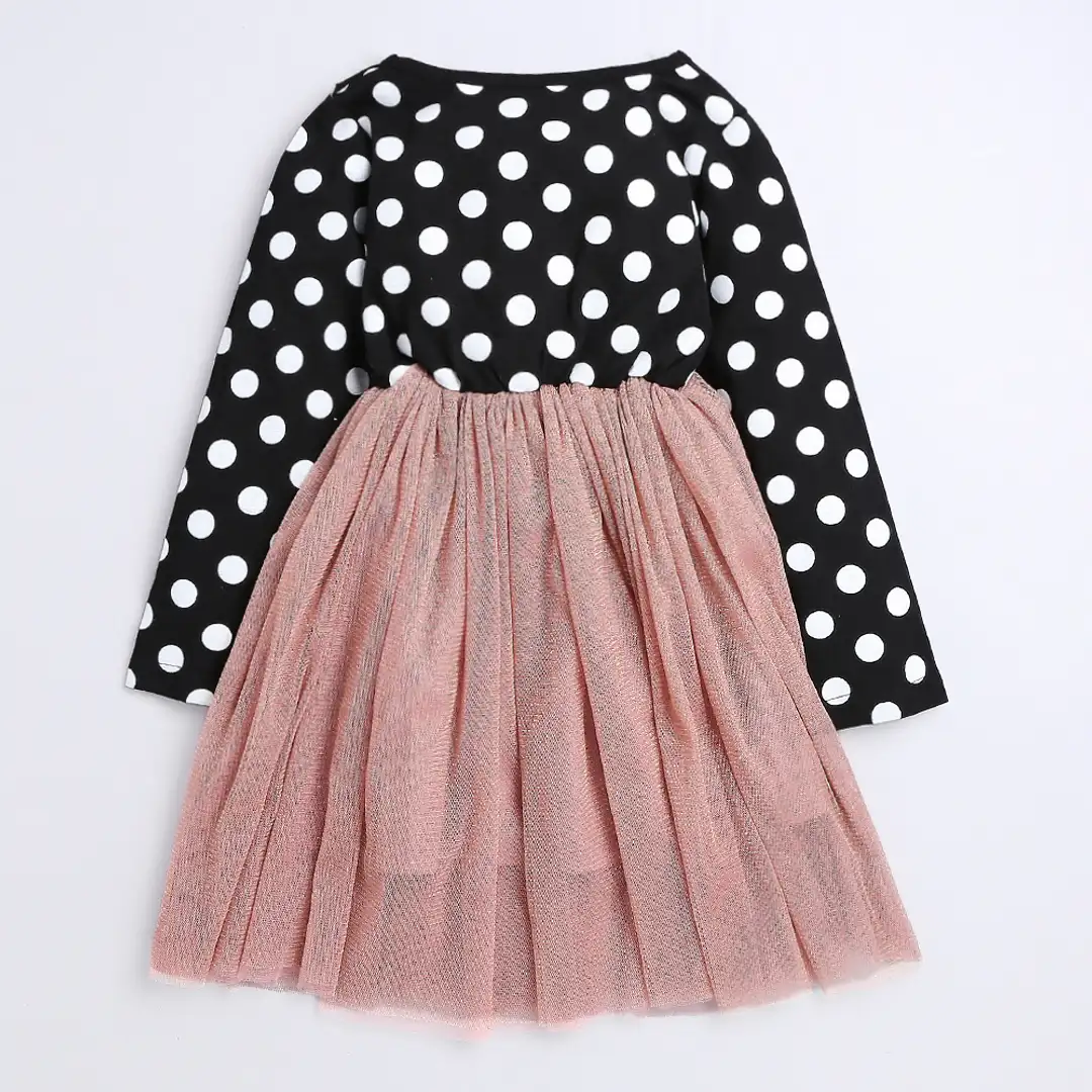 Baby Black Full Sleeves Polka Dot Frock