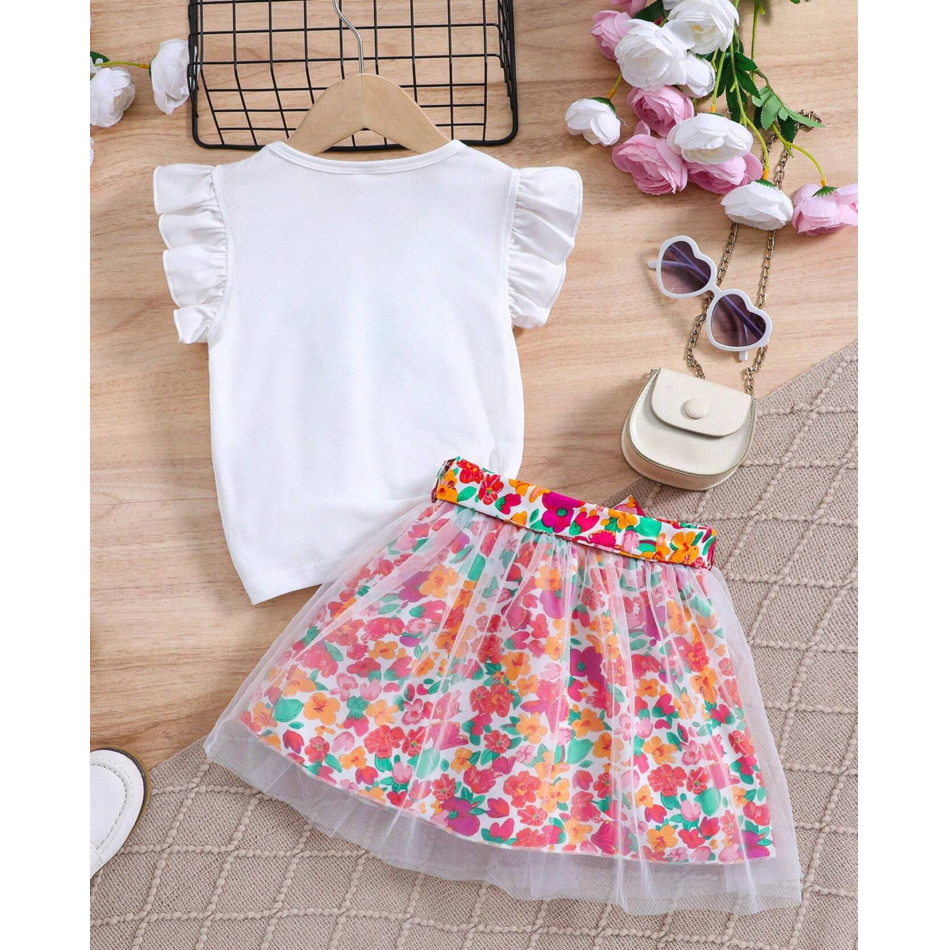 Baby Stylish Top & Floral Printed Skirt