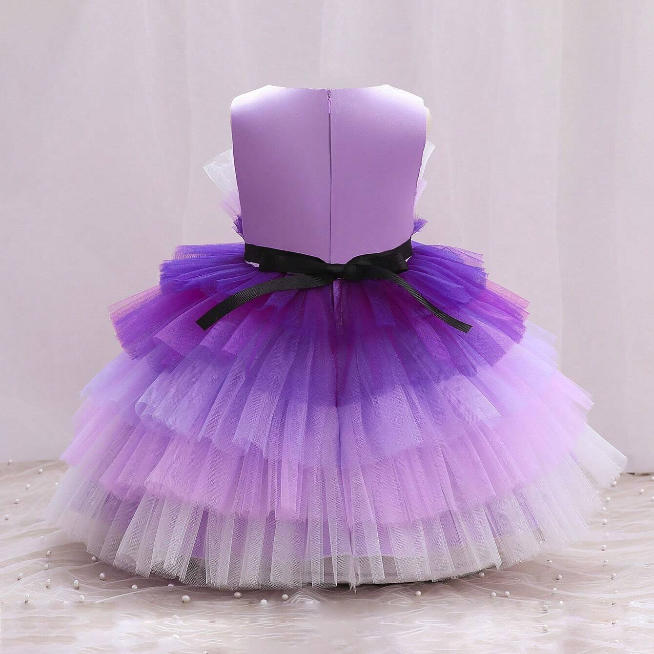 Baby Purple Multi Layers Black Tie Frock