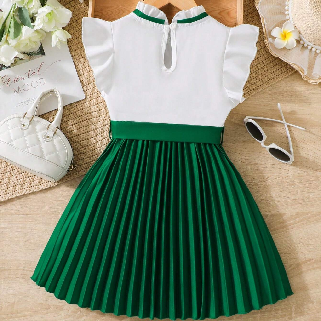 Baby Green Two Tone Platted Frock