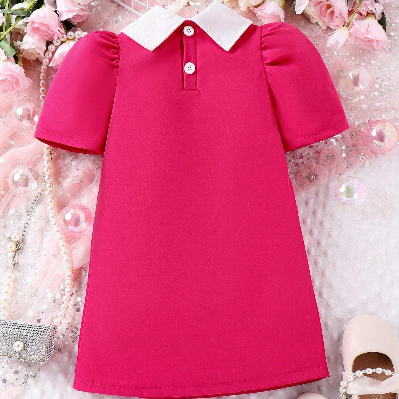 Baby Short Sleeves Pearl Collar Frock