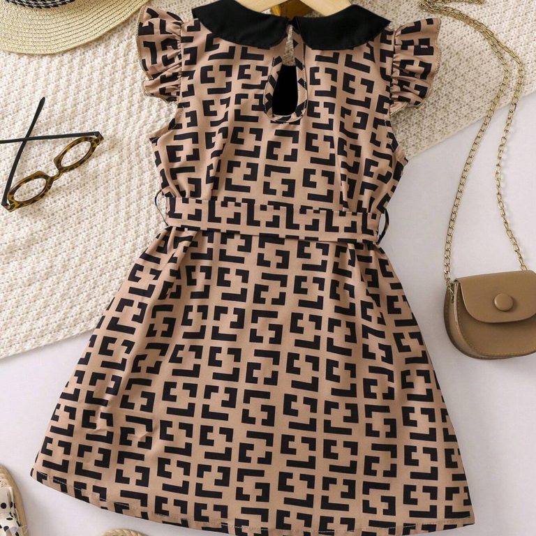 Baby Geometric Pattern Belted Frock