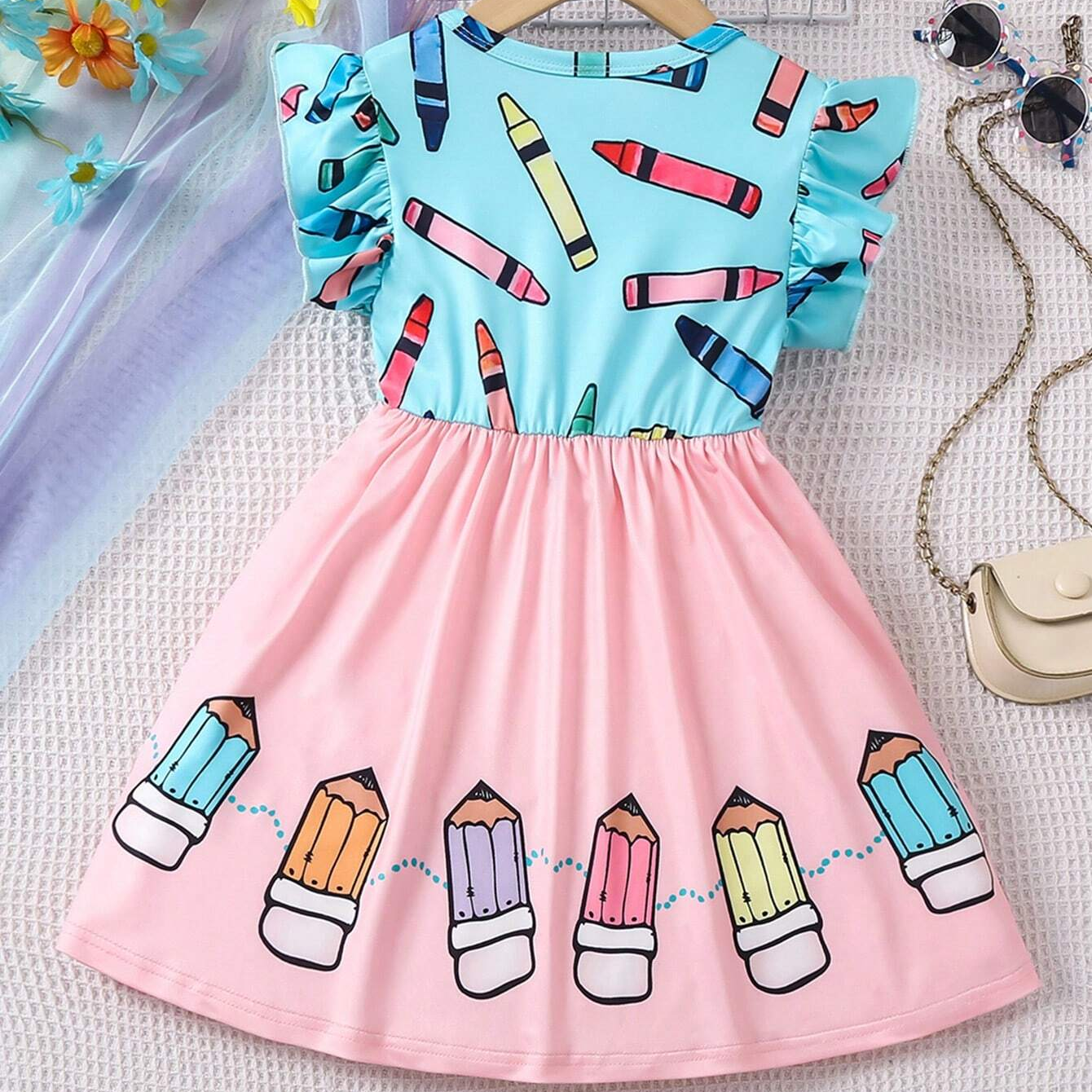Baby Short Sleeves Printed Pencil Frock