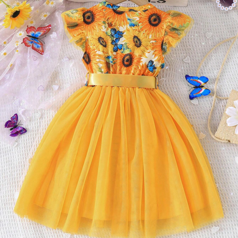 Baby Elegant Floral Tie Waist Frock