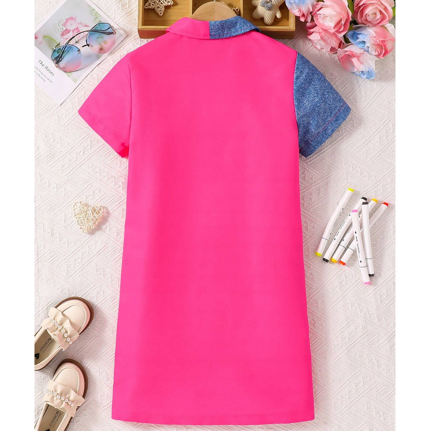 Baby Color Block Stationery Pattern Printed Frock