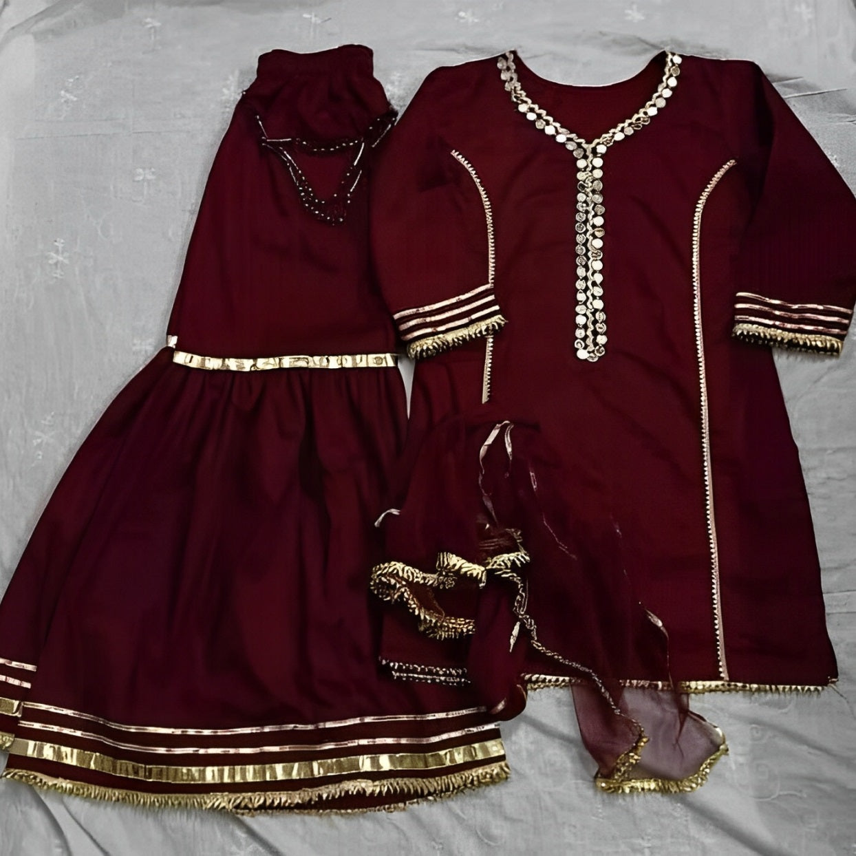 Baby Maroon Dress (03 Piece)
