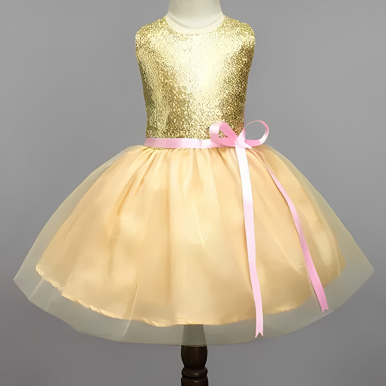 Baby Golden Sequin Pink Ribbon Frock