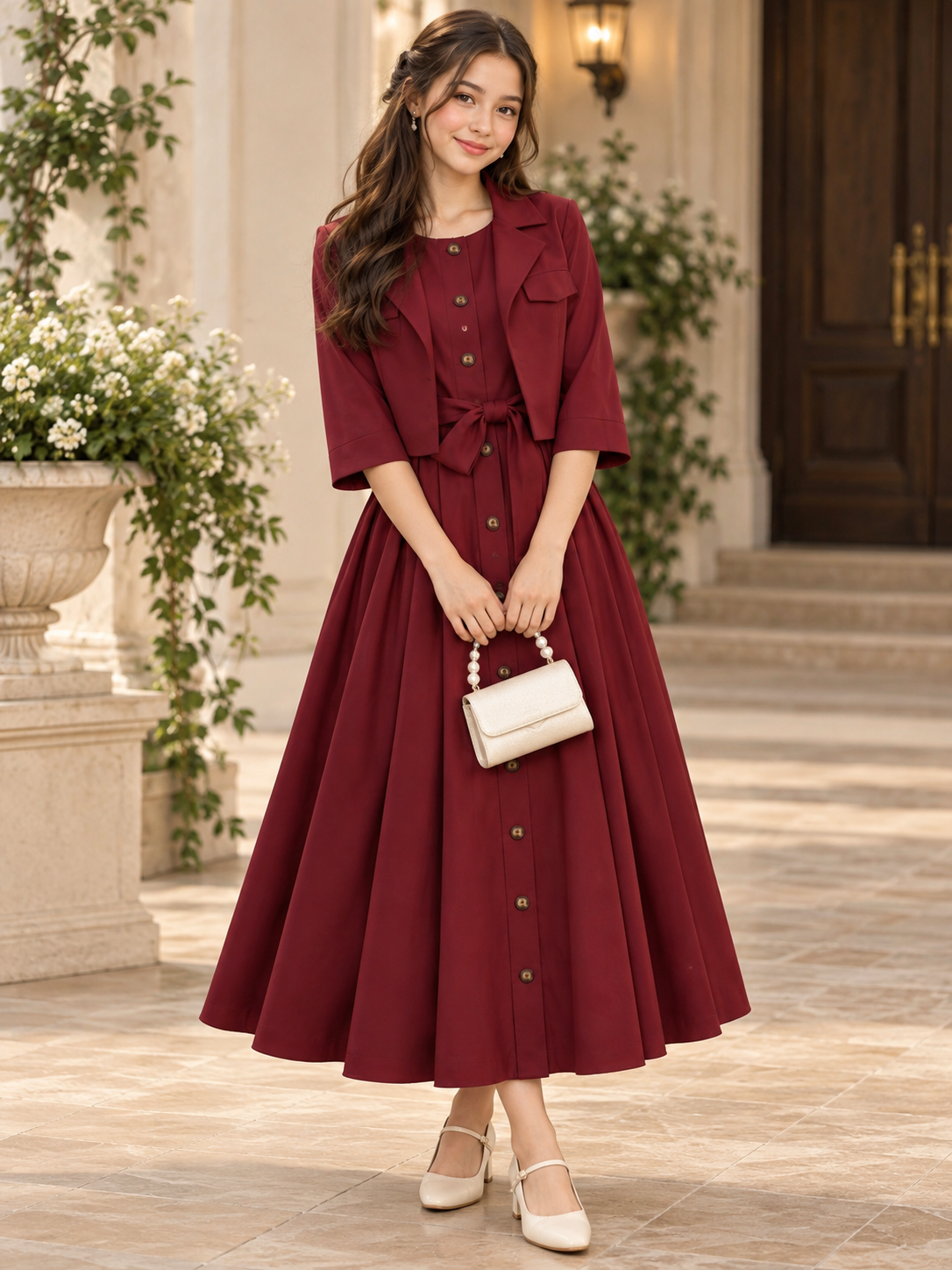 Maroon Maxi With Coat