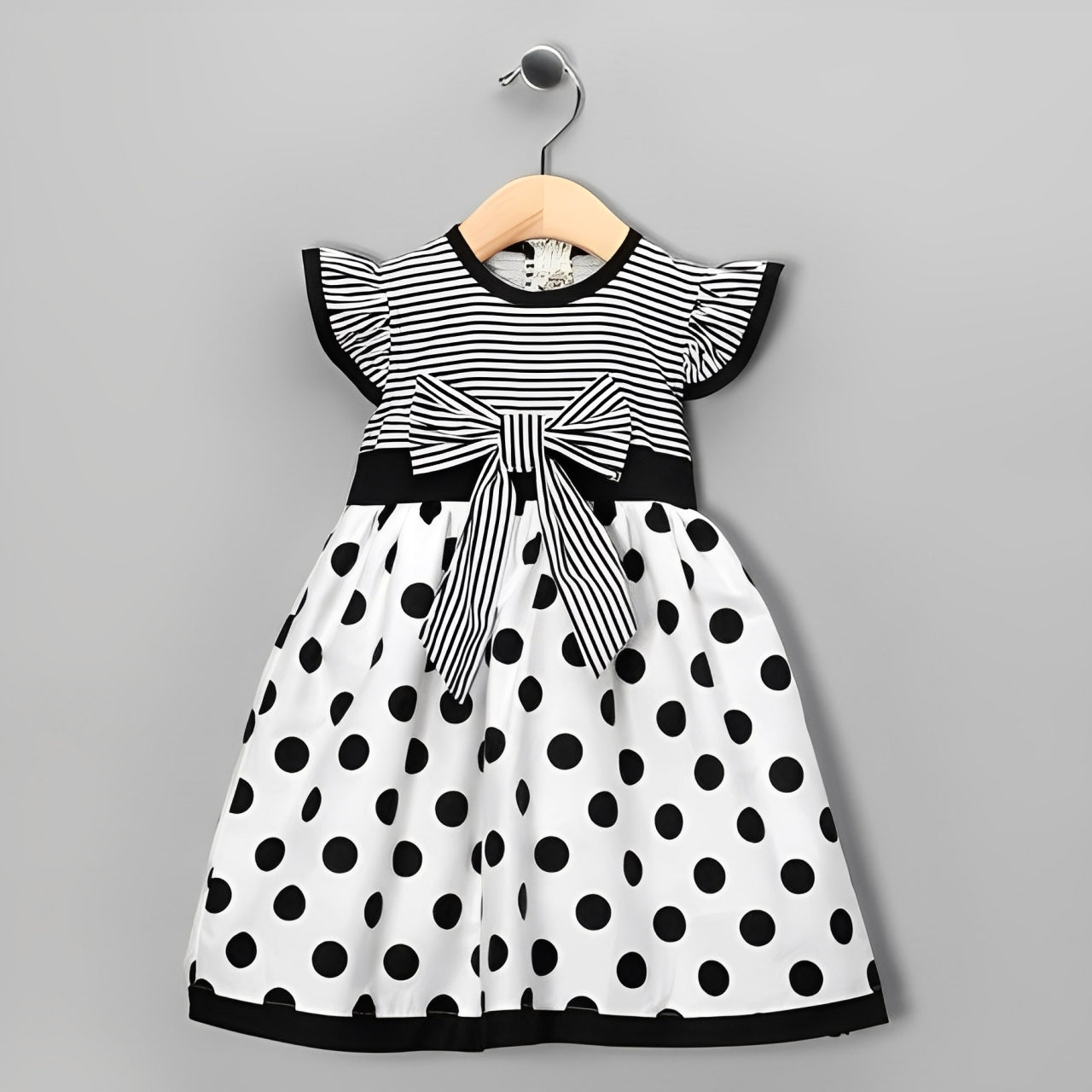 Baby Black & White Lining Bow Frock
