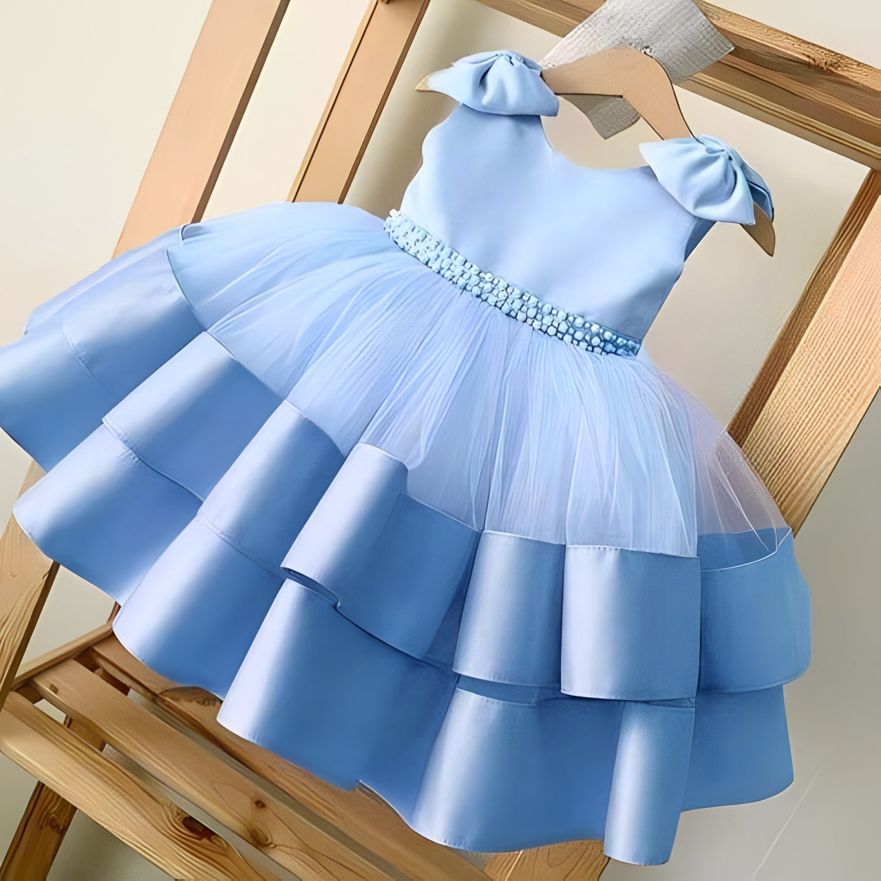 Baby Sky Blue Pearls Waist Frock