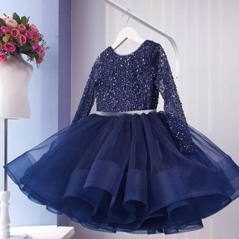 Baby Blue Sequin Long Sleeves Frock