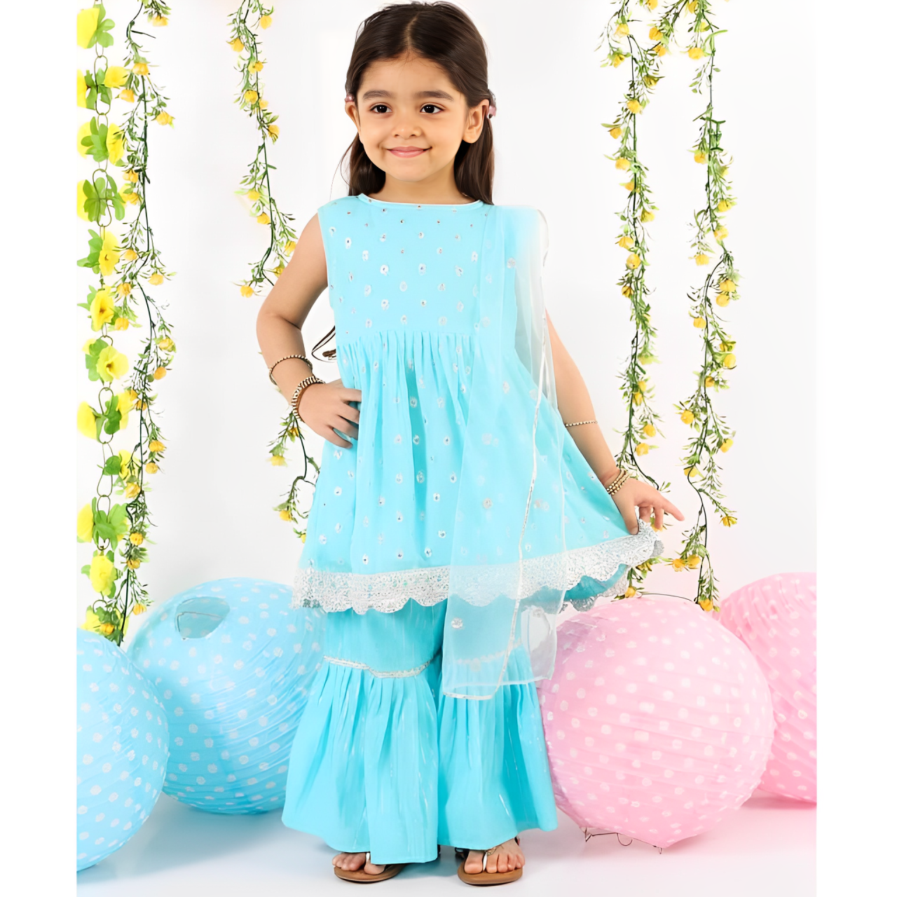Baby Sky Blue Dress (03 Piece)