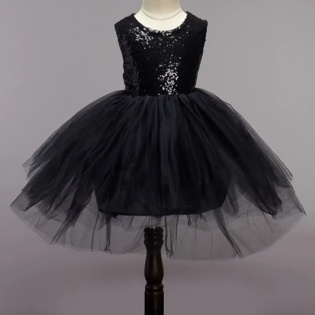 Baby Black Heart Shape Sequin Frock