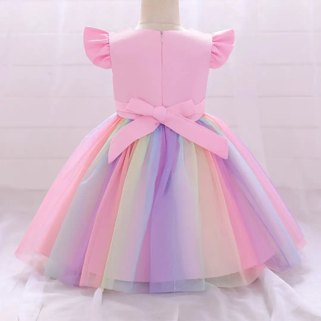 Baby Pink Unicorn Puffy Sleeves Frock