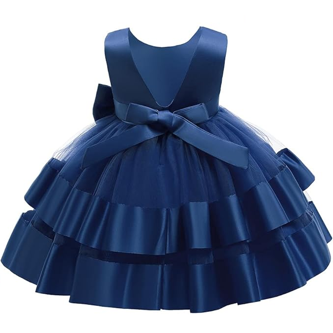 Baby Navy Blue Multi Layered Bow Frock