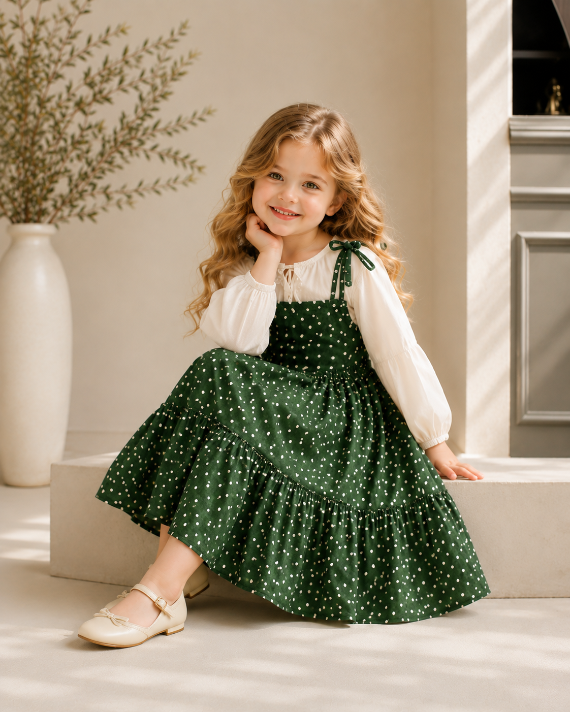 Korean Inspired Green Polka Baby Dress