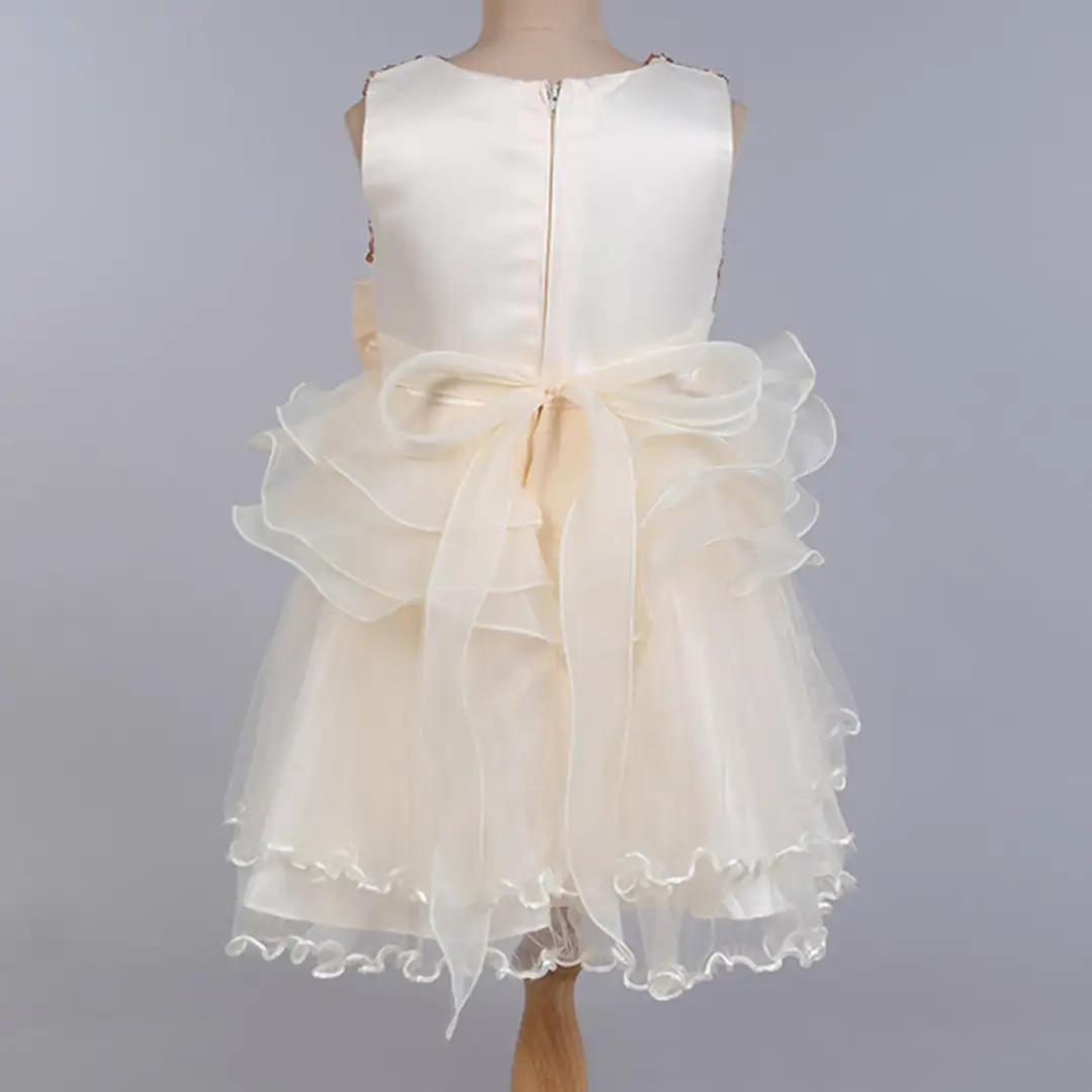 Baby Golden Sequin Multi Layered Bow Frock