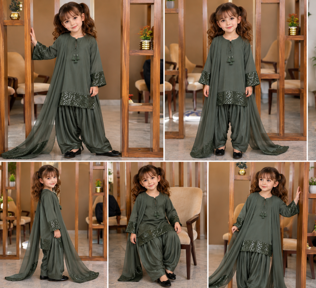 Baby Greenish Sequin Farshi Set