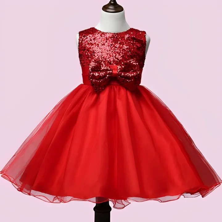 Baby Red Sequin Red Bow Frock