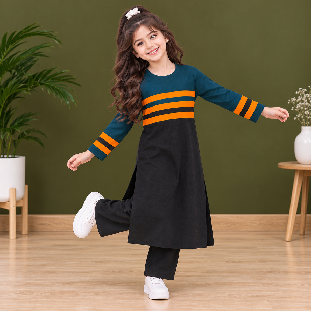 Baby Bottle Green With Orange Contrasted Outfit