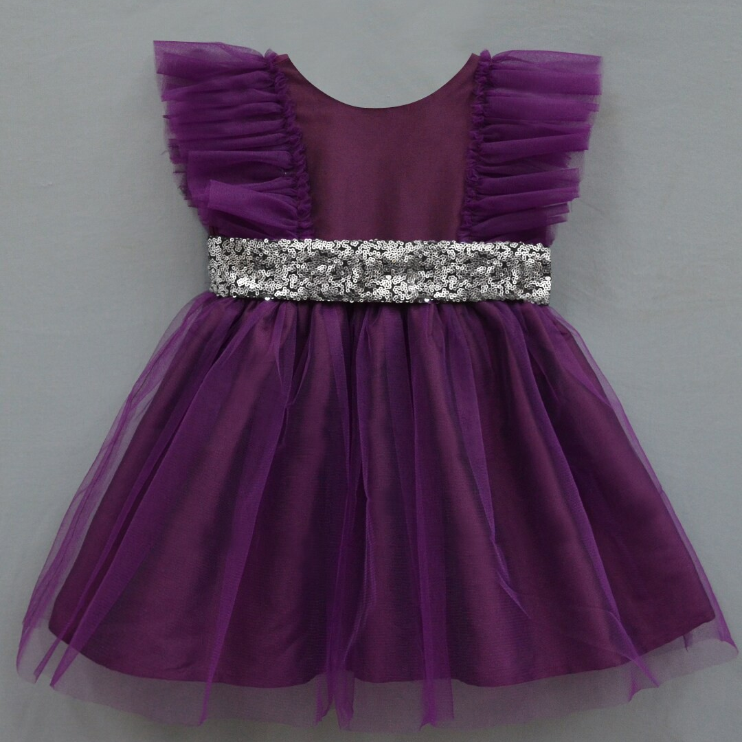 Baby Purple Frock With Silver Sequin Bow