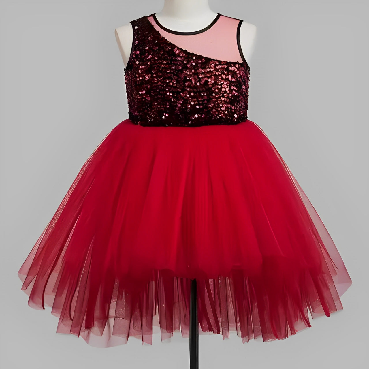 Baby Red Sequin Applique Frock