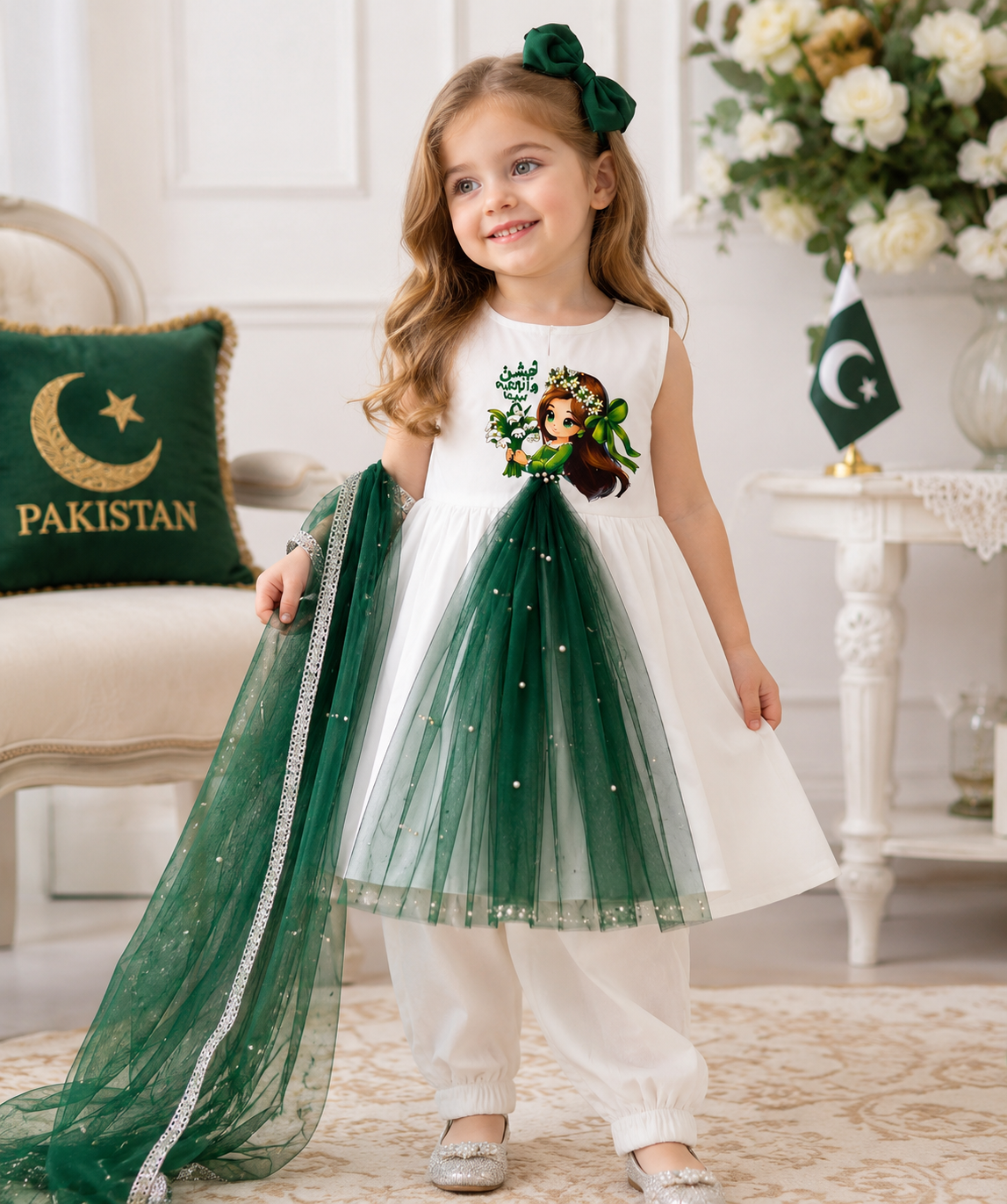 Baby Green & White Princess Doll Dress