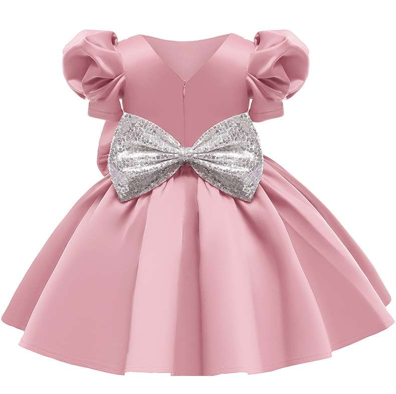 Baby Pink Frock With Two Sided Bow