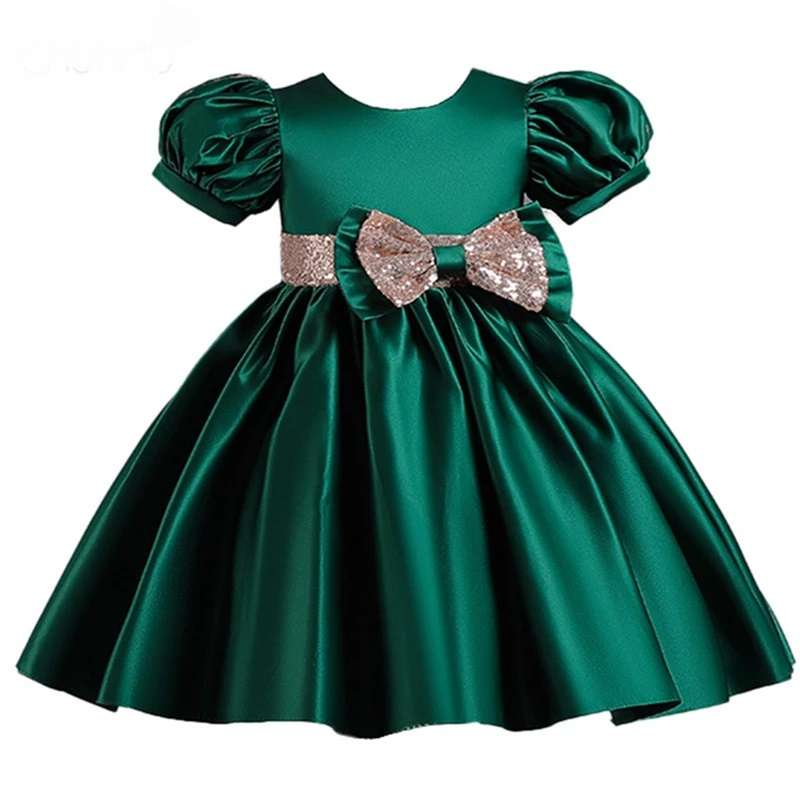 Baby Green Frock With Two Sided Bow