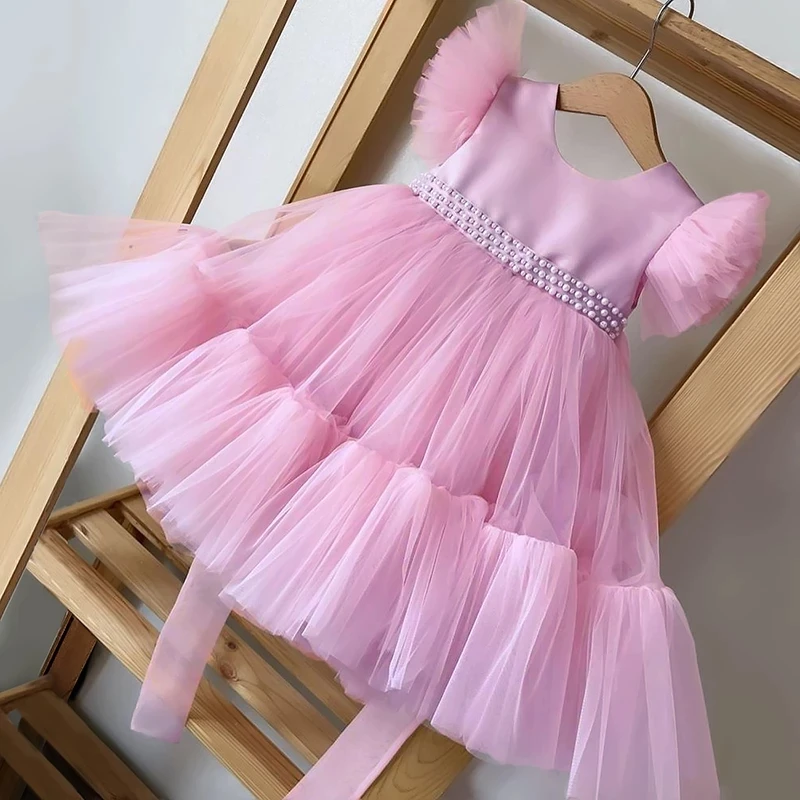 Baby Pink Pearls Short Sleeves Fairy Frock