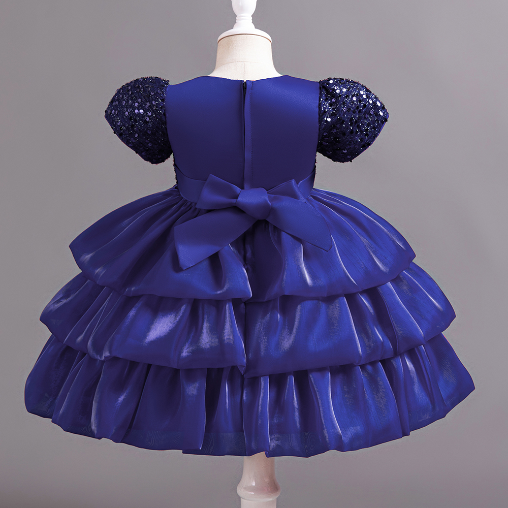 Baby Blue Sequin Multi Layered Short Sleeves Frock