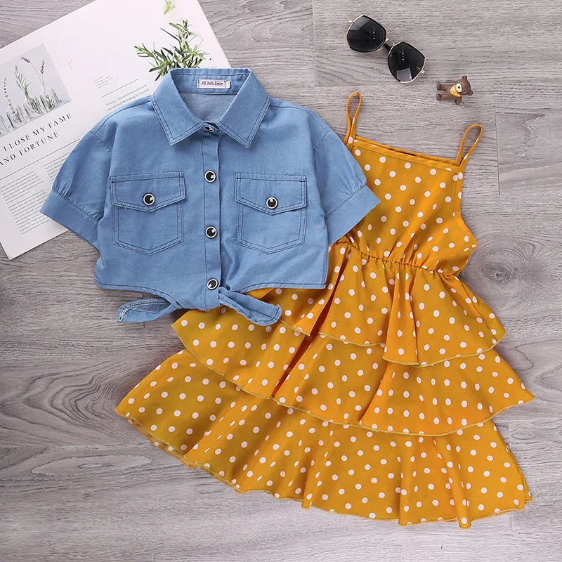 Baby Yellow Polka Frock With Denim Jacket
