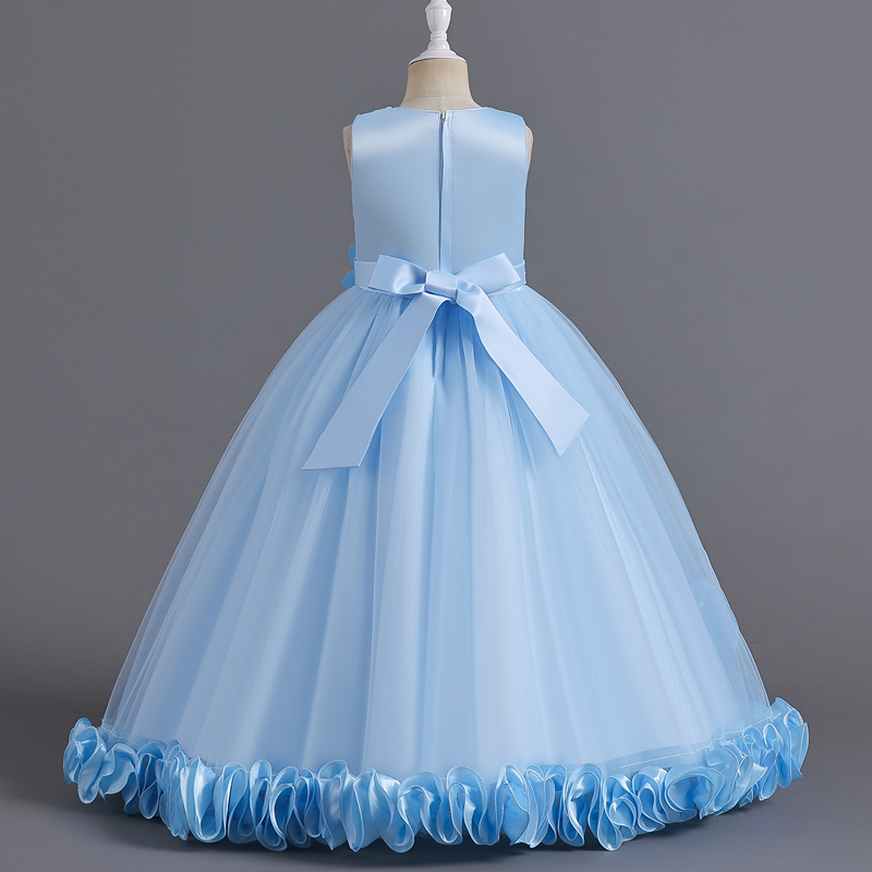 Baby Sky Blue Sequin Multi Layered Side Flower Maxi