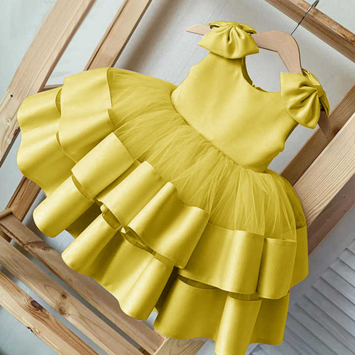 Baby Yellow Beautiful Multi Layered Princess Frock