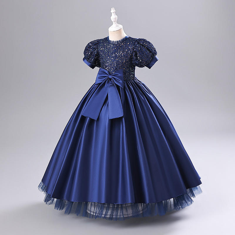 Baby Navy Blue Sequin & Silk Maxi With Net Flares