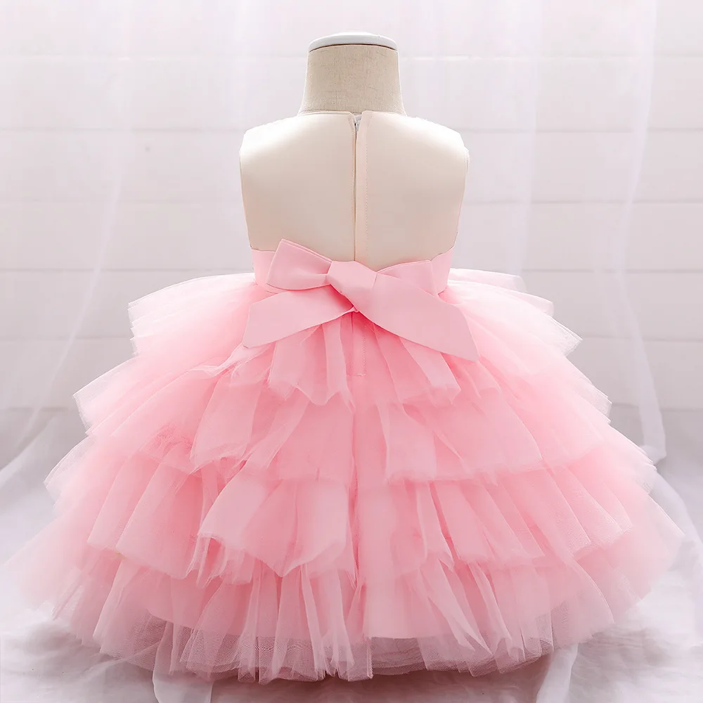 Baby Pink Bow Applique Sleeveless Frock