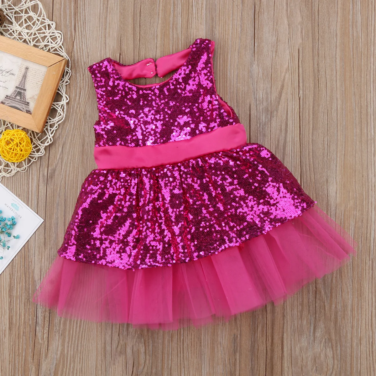 Baby Pink Sequin Silk Bow Frock