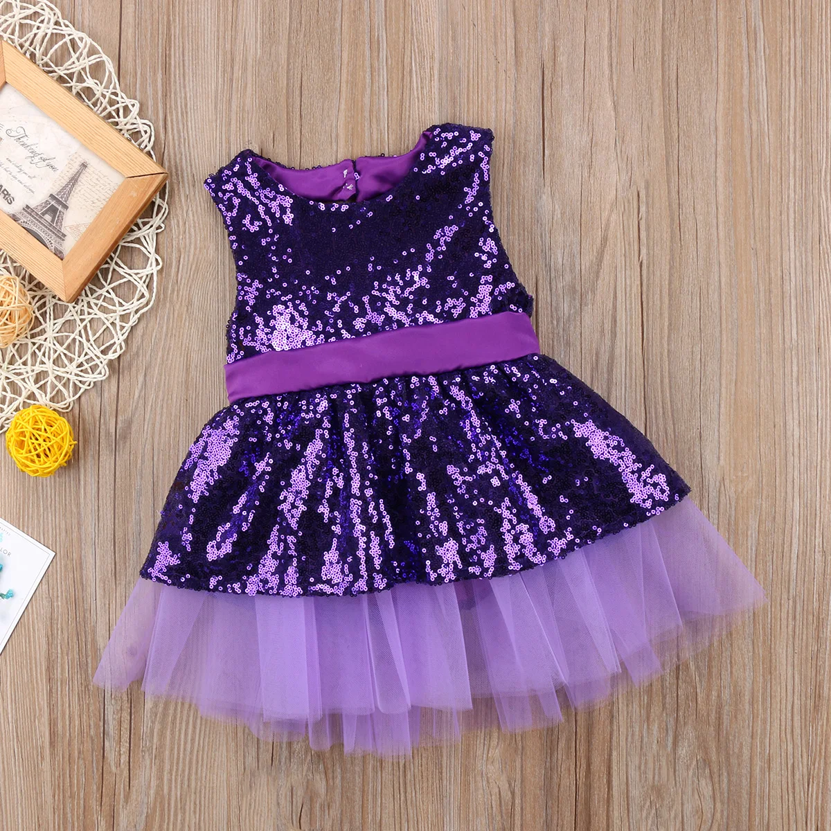 Baby Purple Sequin Silk Bow Frock