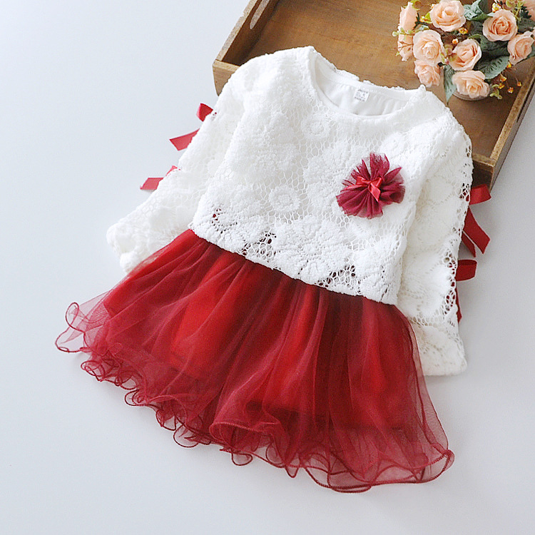 Baby Red & White Long Sleeves Frock