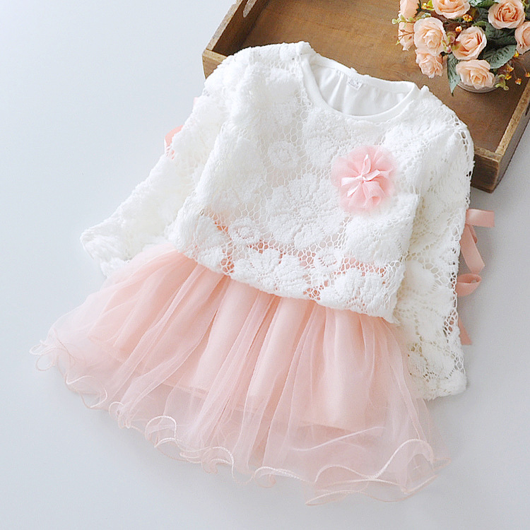 Baby Pink & White Long Sleeves Frock