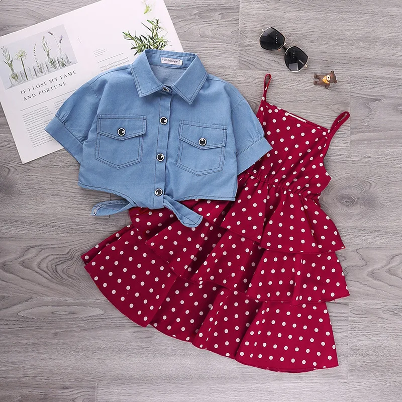 Baby Red Polka Frock With Denim Jacket