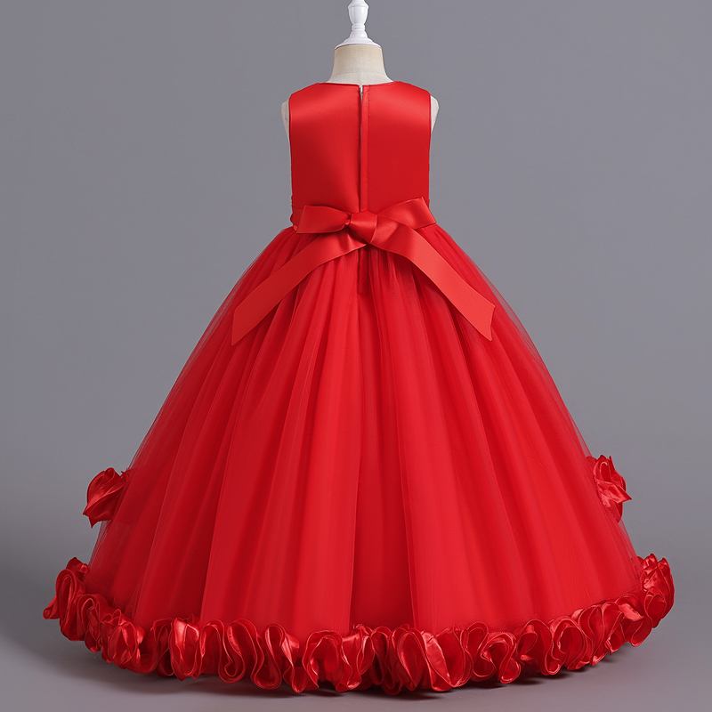 Baby Red Sequin Multi Layered Side Flower Maxi