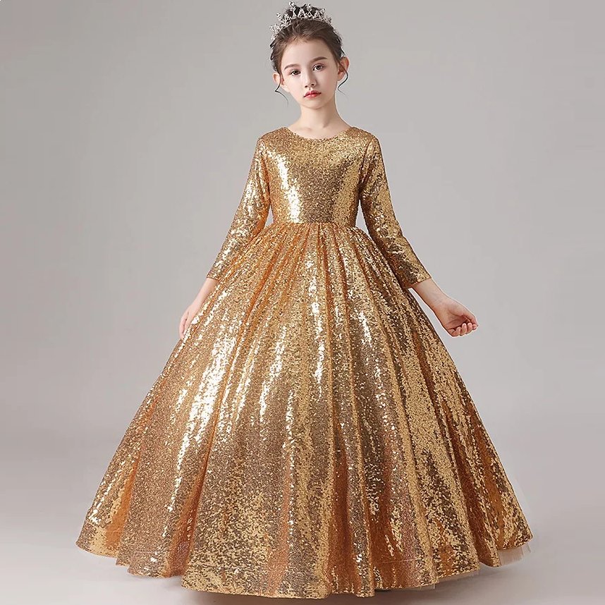 Baby Golden Sequin Heavy Flare Maxi