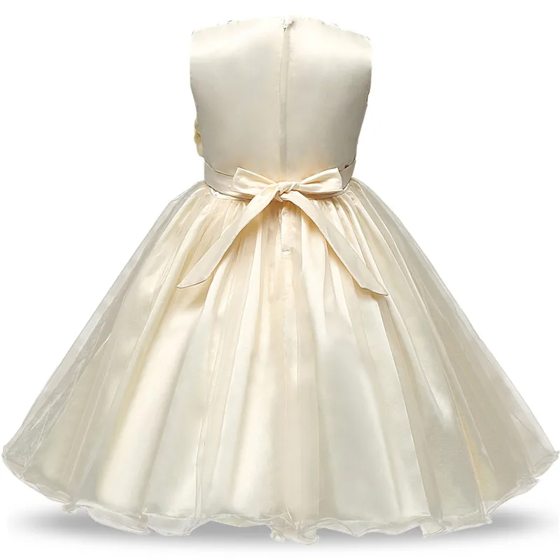Baby Beige Sequin Frock With Flower