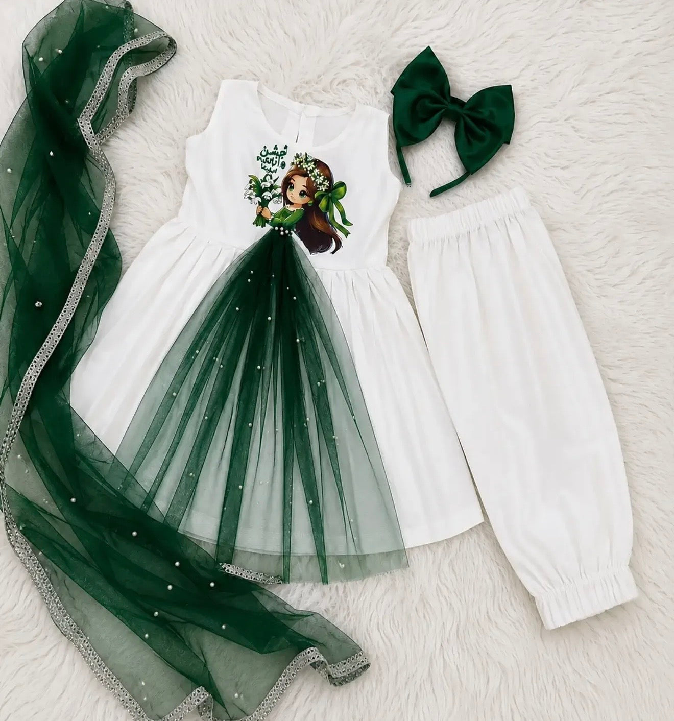 Baby Green & White Princess Doll Dress