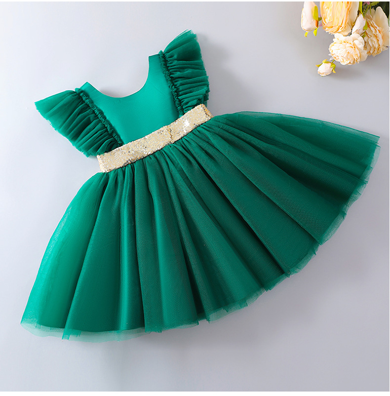 Baby Green Frock With Golden Sequin Belt