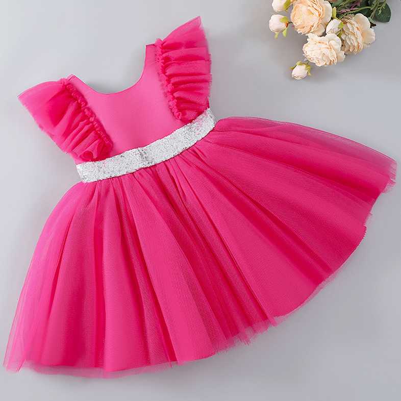 Baby Pink Frock With Silver Sequin Belt